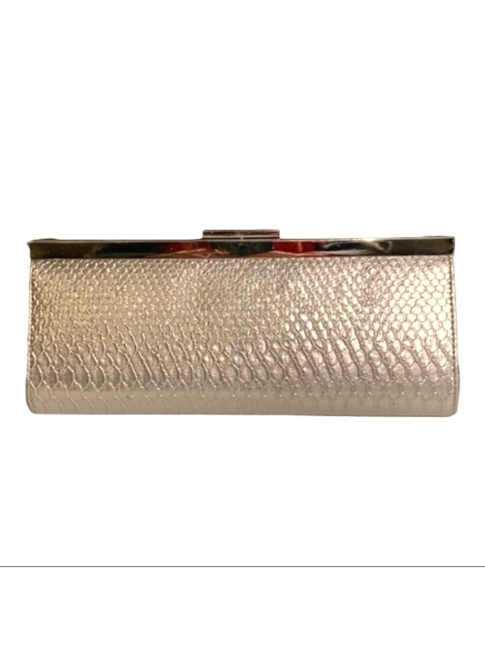 ALDO Silver Faux Snake Skin Hand Clutch Embellished Chrome Snap Closure Purse